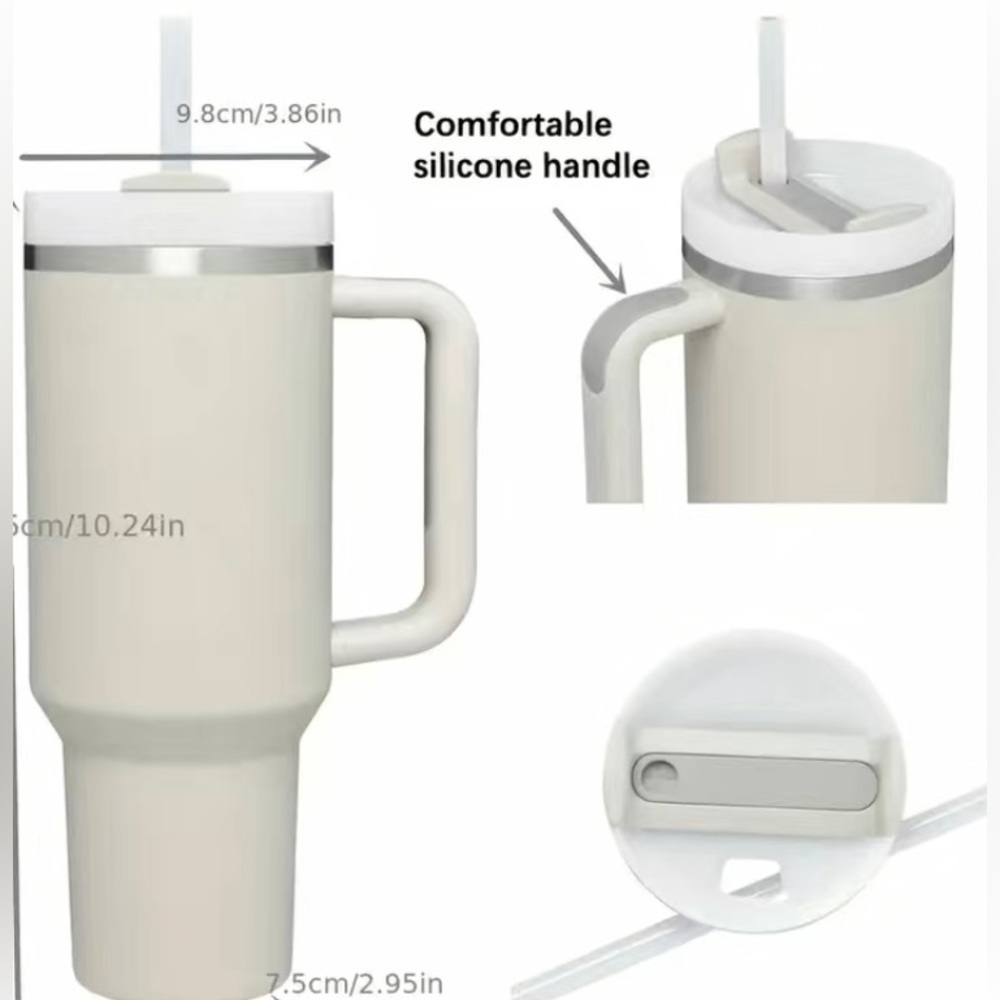 40oz Stanley Style Off White Insulated Stainless Steel Cup Tumbler Water NEW - Picture 4 of 6